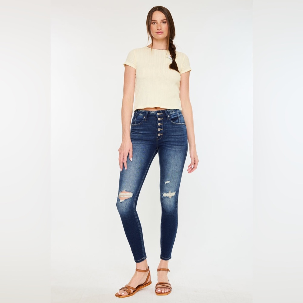 Kancan Womens Jeans Novah High Rise Super Skinny Blue Denim Button Fly Size 7/27